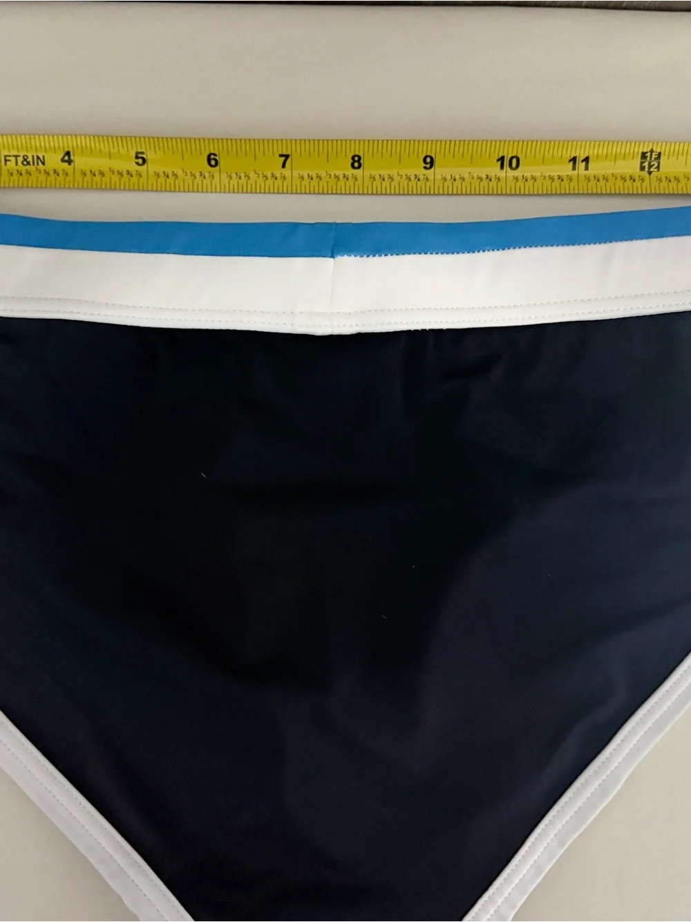 SOEBEAN Men’s Blue & Black Swim Brief with White Trim
